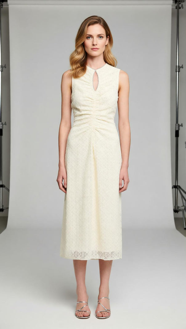 AIIZIE Chic Rhinestone Keyhole Lace Midi Dress | Elegant Sleeveless A-Line - product image