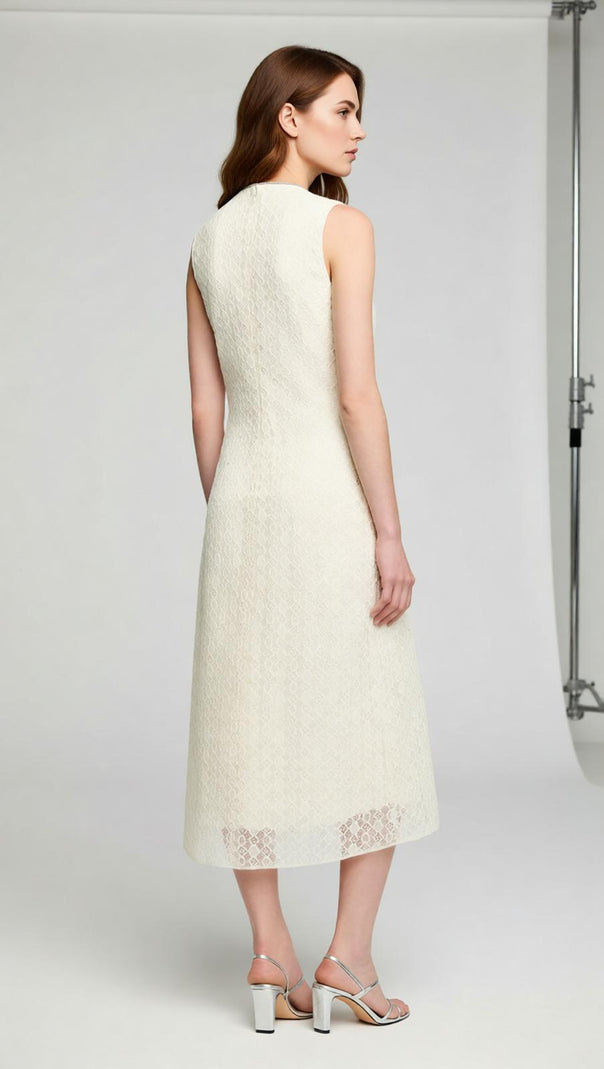 AIIZIE Chic Rhinestone Keyhole Lace Midi Dress | Elegant Sleeveless A-Line - product image