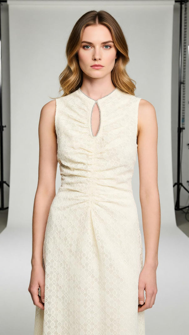 AIIZIE Chic Rhinestone Keyhole Lace Midi Dress | Elegant Sleeveless A-Line - product image