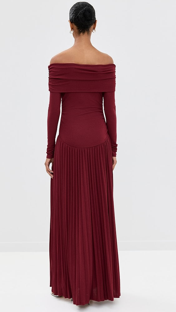 AIIZIE SARA BODYCON STRAPLESS LONG SLEEVE MAXI DRESS IN BURGUNDY - product image