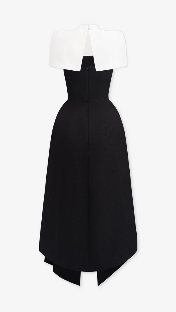AIIZIE AUDREY SLIT CAPE MIDI DRESS IN BLACK - product image