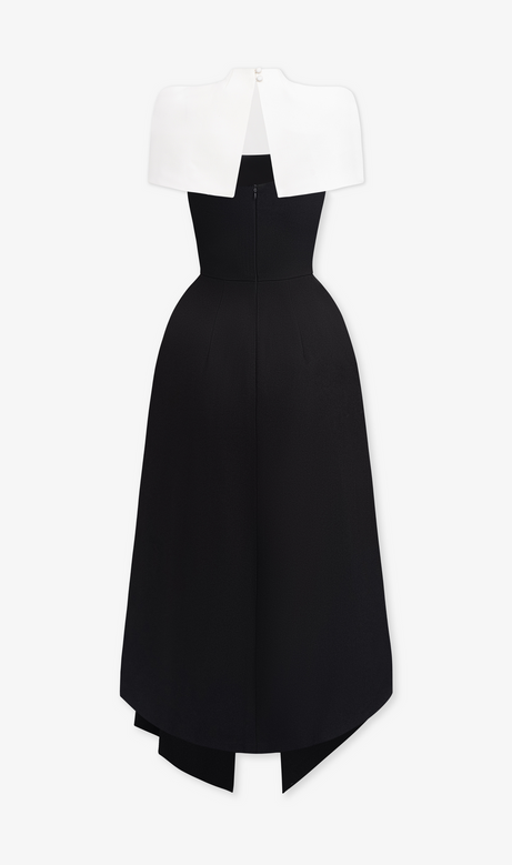 AUDREY SLIT CAPE MIDI DRESS IN BLACK