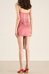 Tube Top Rosette Mini Two Piece Dress in Pink