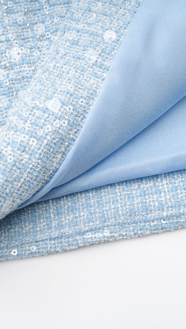 Blue Boucle Cut Out Mini Dress