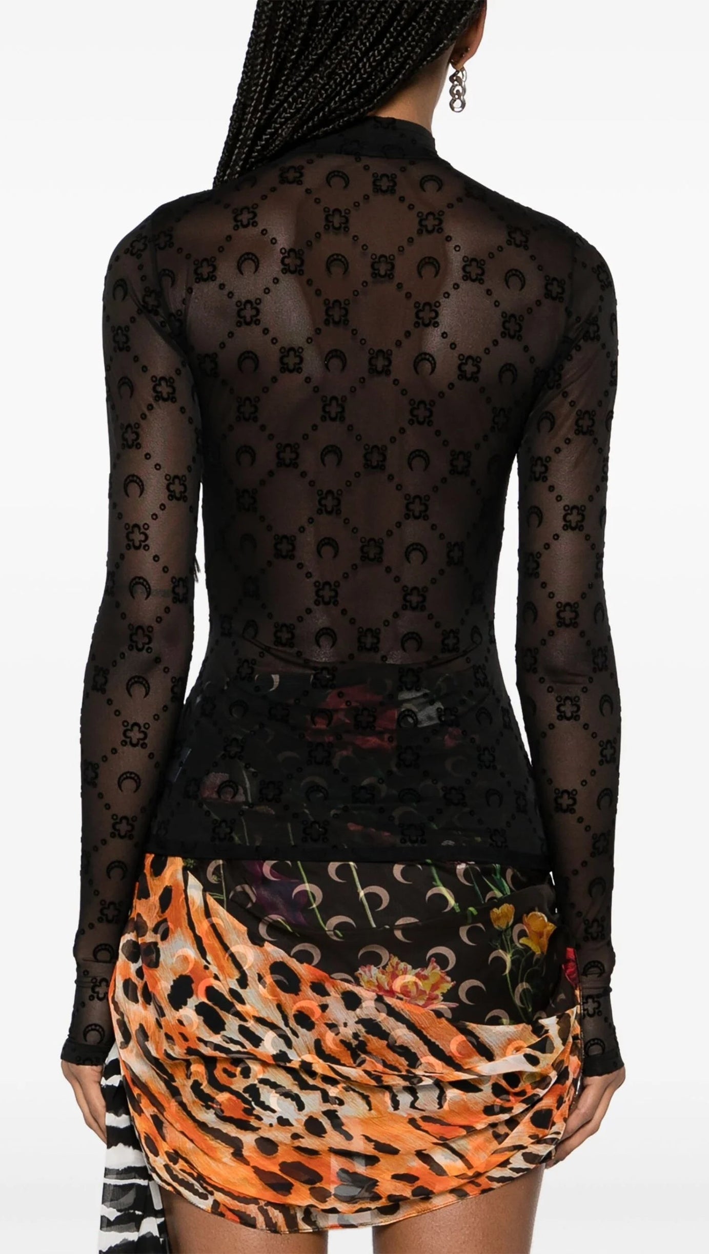 BLACK REGENERATED MOONOGRAM MESH TOP