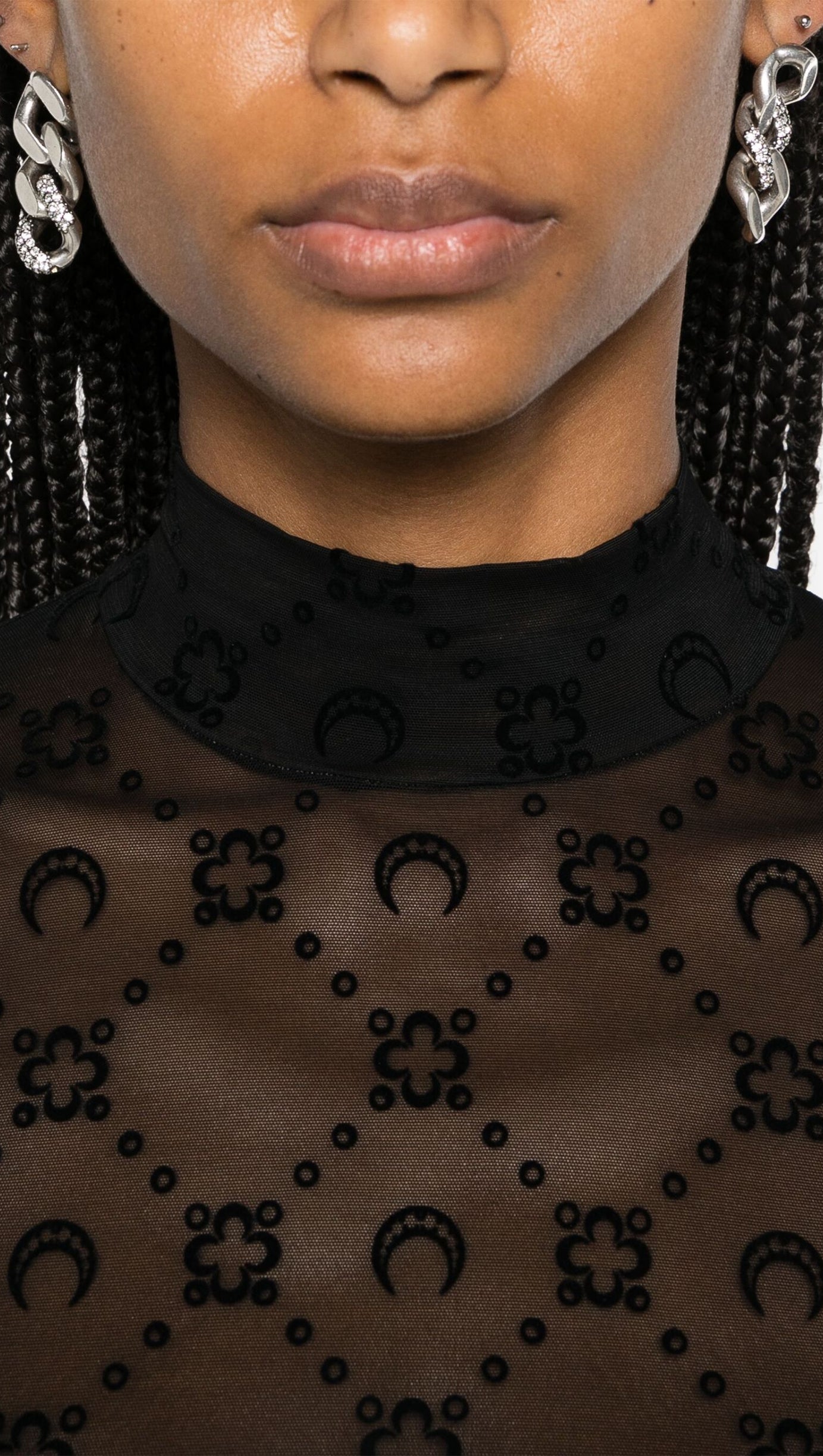 BLACK REGENERATED MOONOGRAM MESH TOP