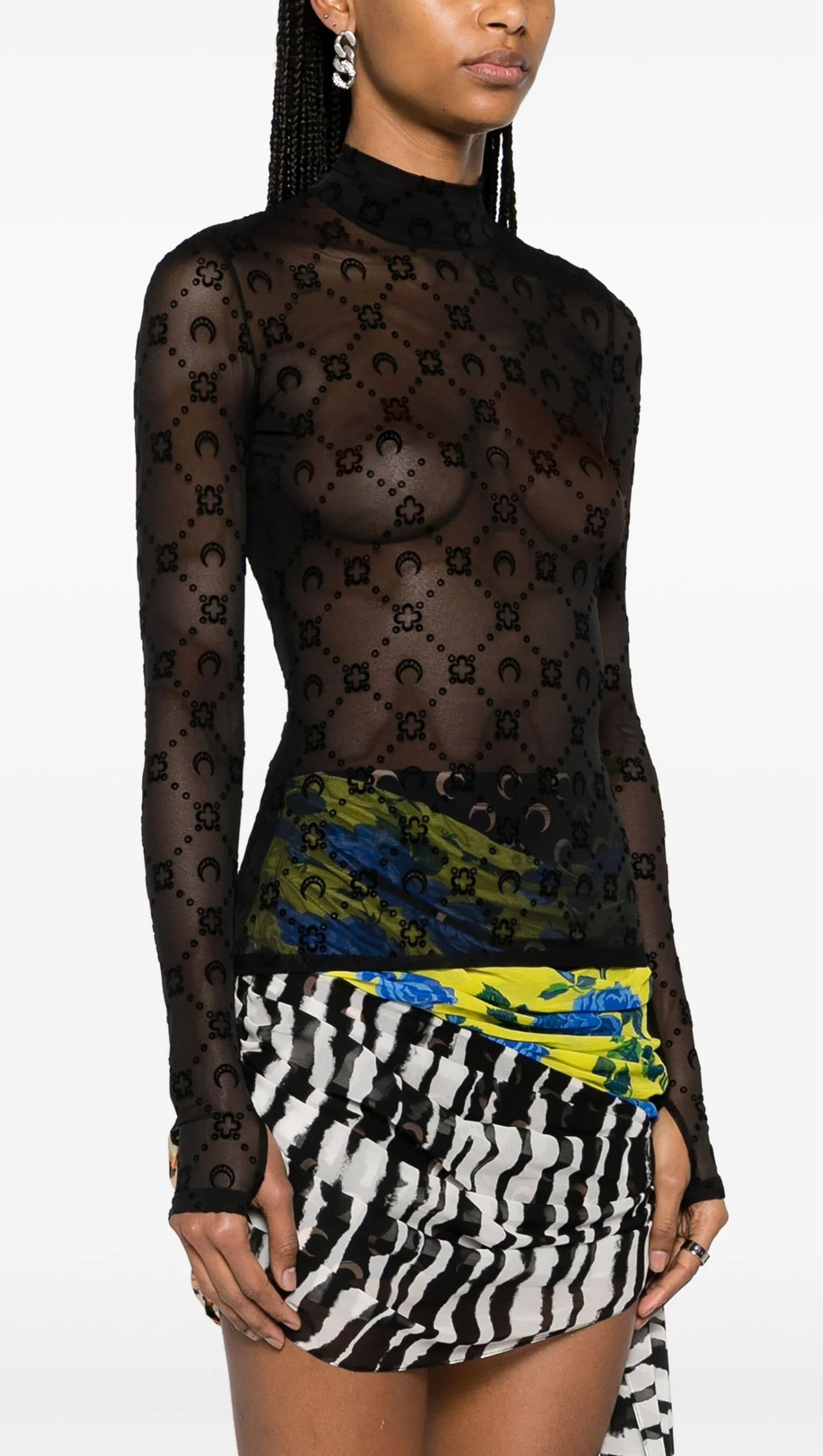 BLACK REGENERATED MOONOGRAM MESH TOP