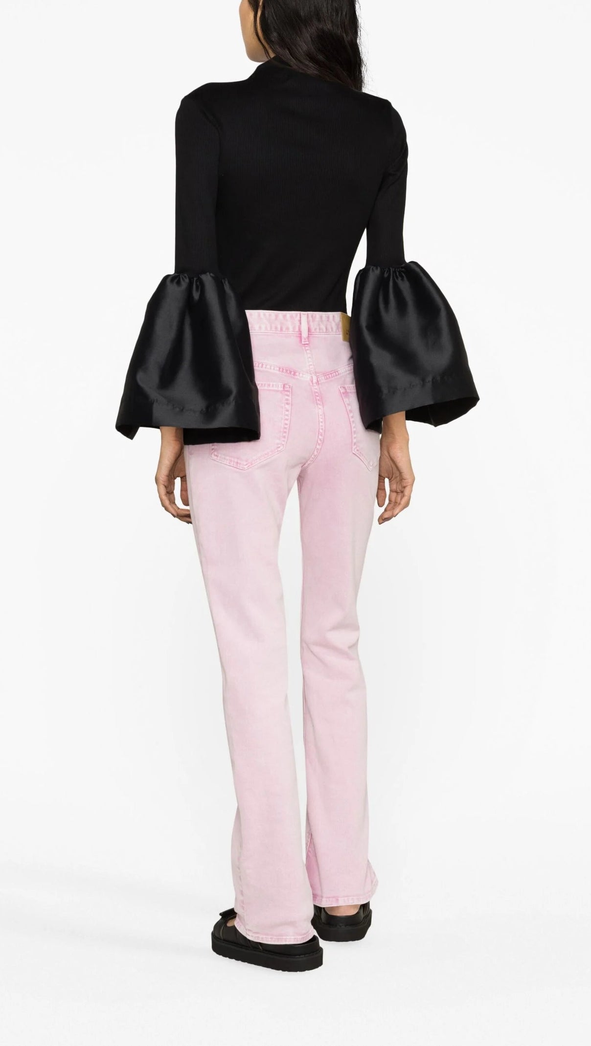 AIIZIE BLACK BELL SLEEVE RIBBED TOP - product image