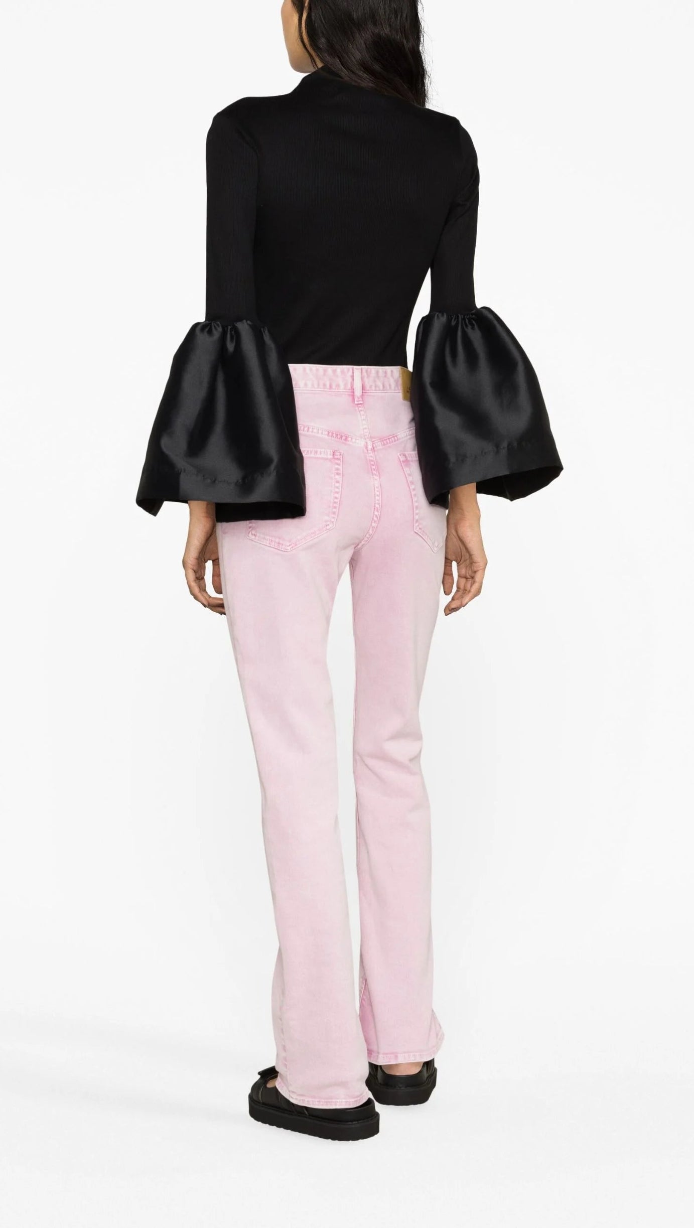 BLACK BELL SLEEVE RIBBED TOP