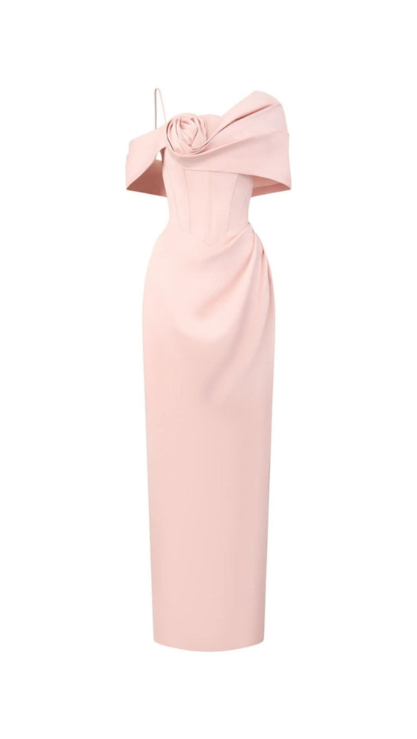 AIIZIE LEONA SHEATH ASYMMETRIC SHOULDER TAFFETA ANKLE MAXI DRESS IN PINK - product image