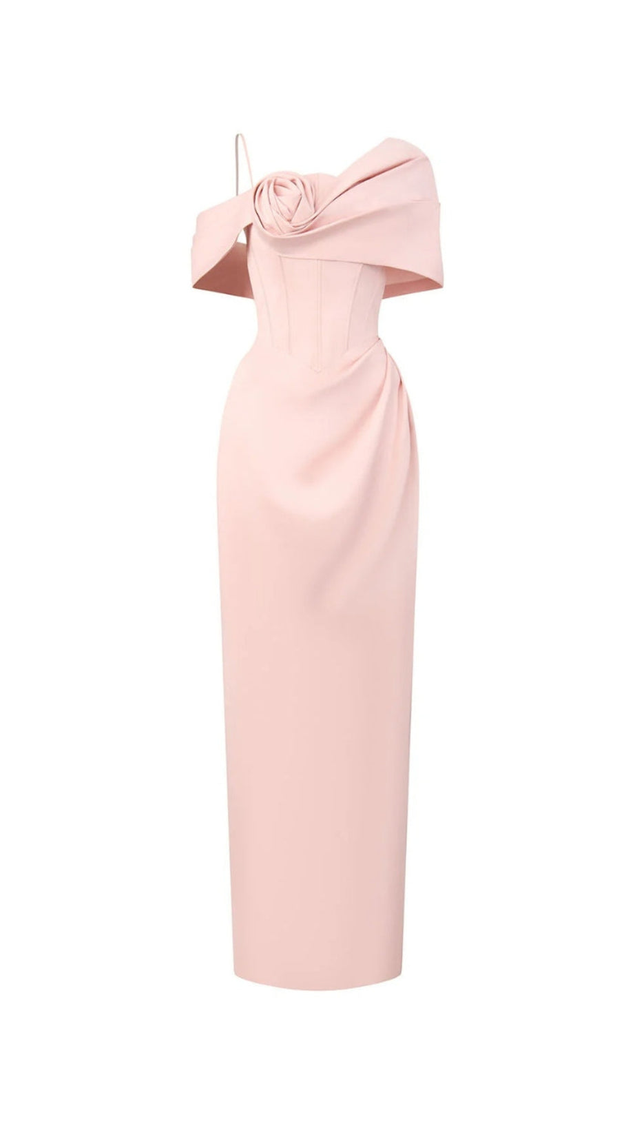 LEONA SHEATH ASYMMETRIC SHOULDER TAFFETA ANKLE MAXI DRESS IN PINK