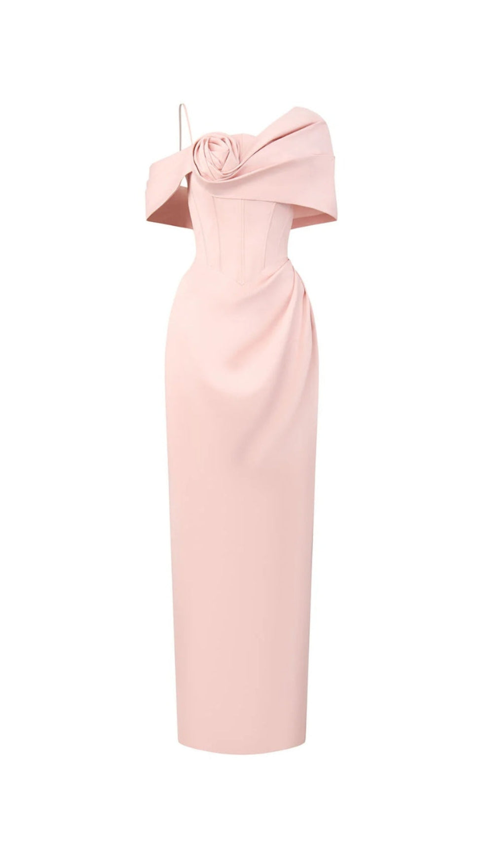 LEONA SHEATH ASYMMETRIC SHOULDER TAFFETA ANKLE MAXI DRESS IN PINK