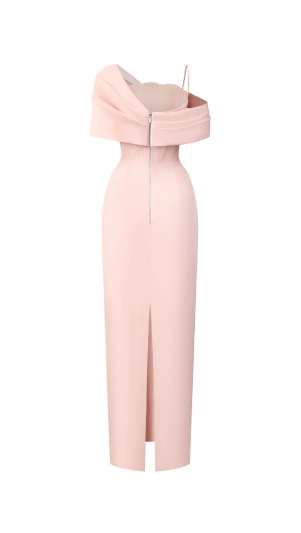 AIIZIE LEONA SHEATH ASYMMETRIC SHOULDER TAFFETA ANKLE MAXI DRESS IN PINK - product image