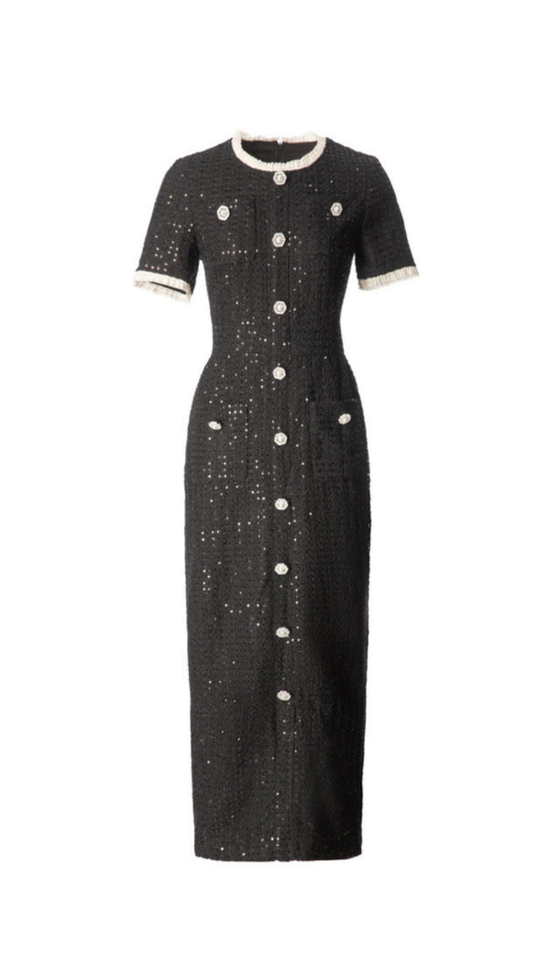 AIIZIE ROUND NECK SHORT SLEEVES SEQUIN MAXI DRESS IN BLACK - product image