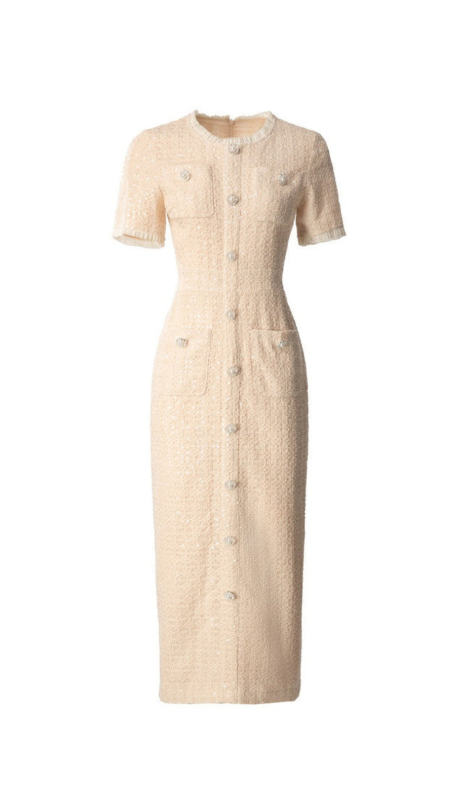 ROUND NECK SHORT SLEEVES SEQUIN MAXI DRESS IN BLACK