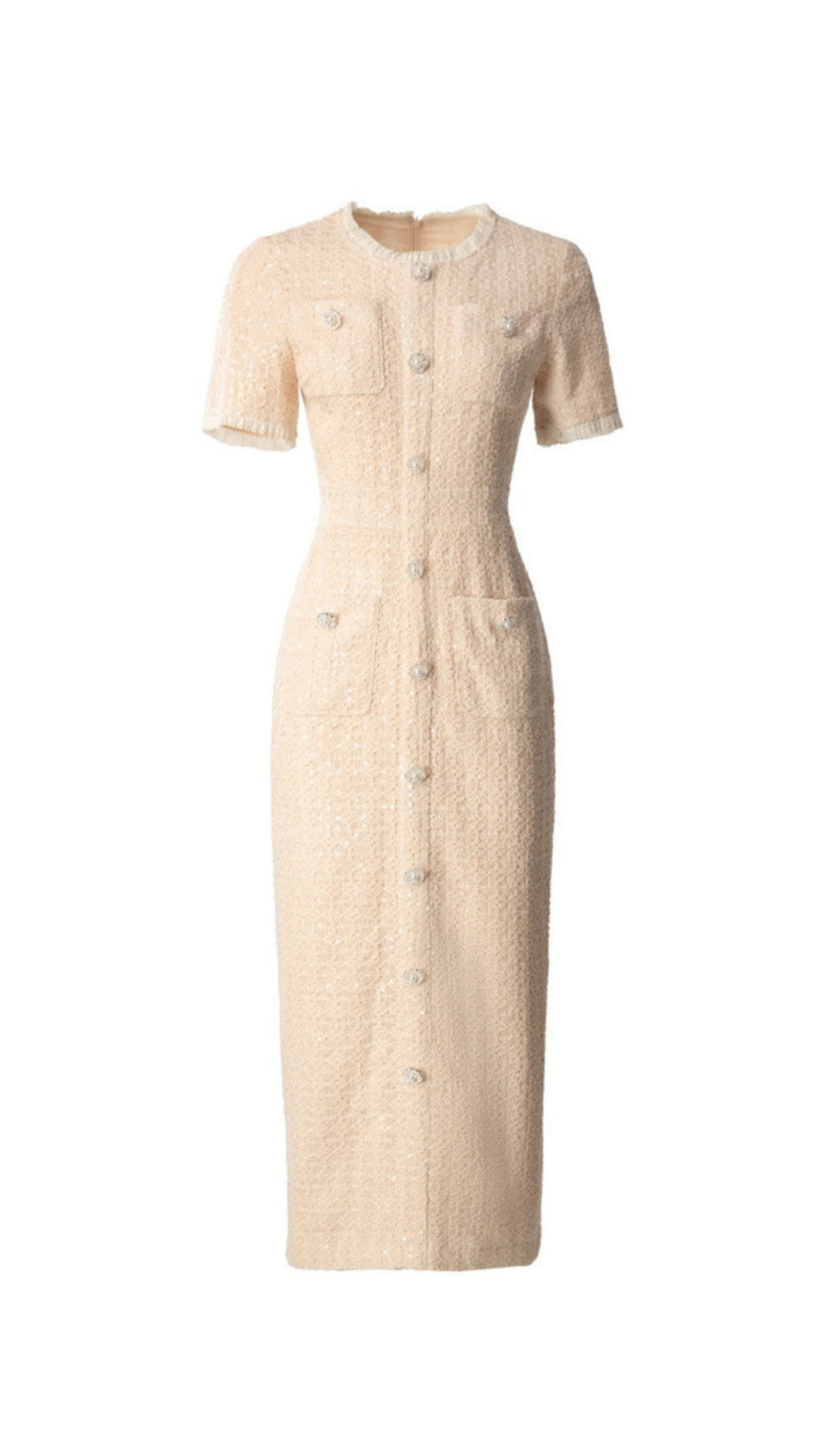 ROUND NECK SHORT SLEEVES SEQUIN MAXI DRESS IN BLACK