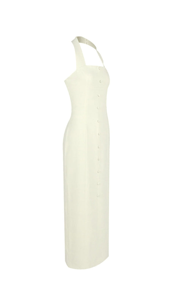 AIIZIE ALMOND WOVEN HALTER BUTTON MAXI DRESS - product image