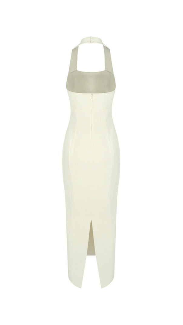 Almond Woven Halter Button Maxi Dress
