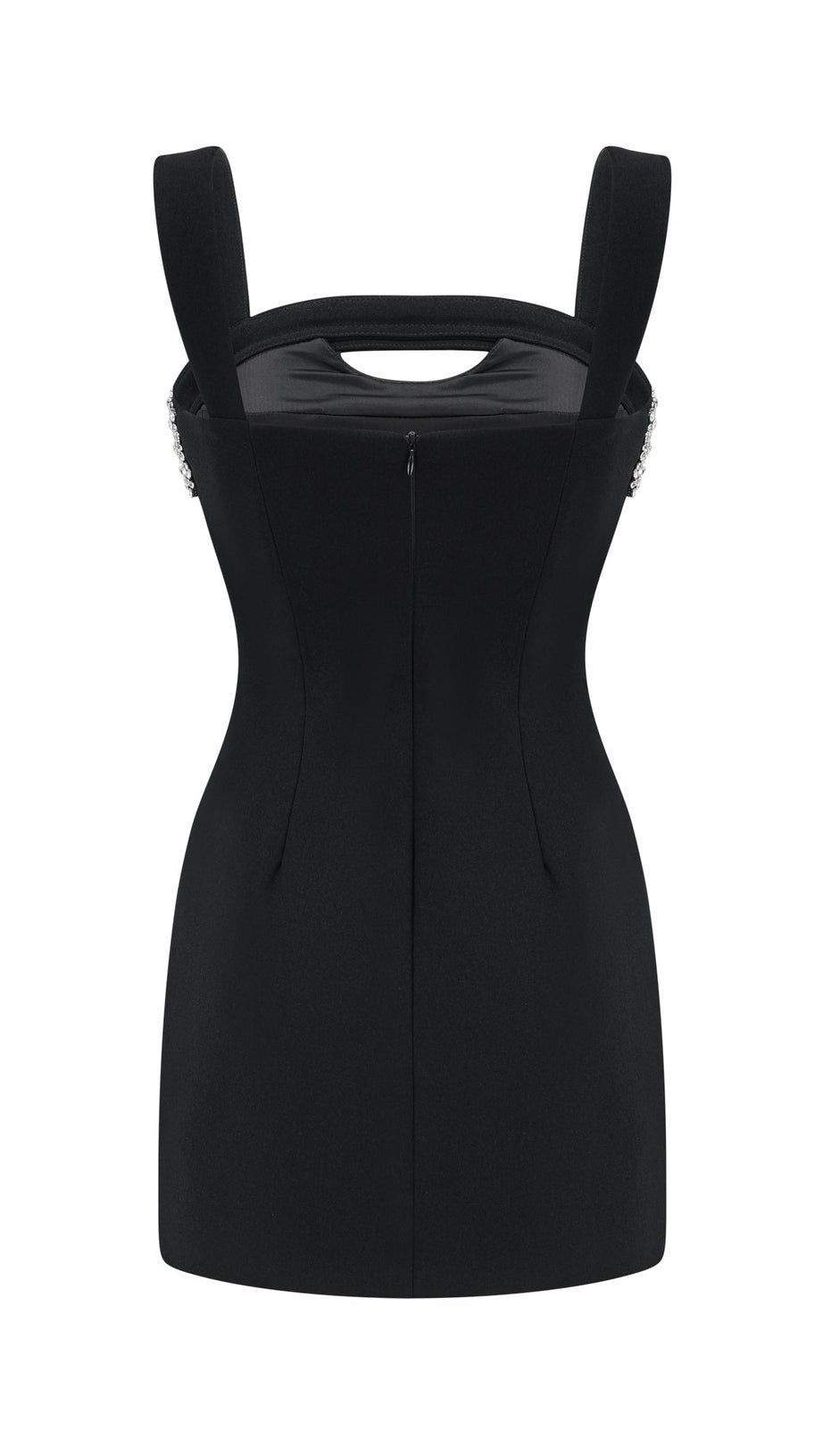 MINI ABITO NERO CON TAGLIO E CRISTALLI