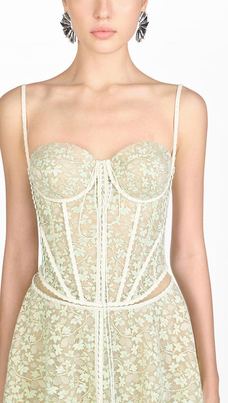 TESS LACE STITCHING HOLLOW SLIT MAXI DRESS IN GREEN