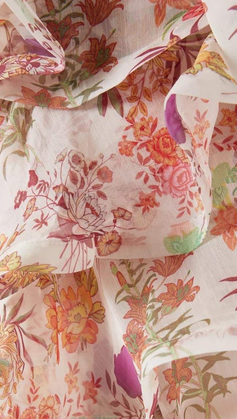 AMANDA MULTICOLOR FLORAL PRINTED RUFFLE MINI DRESS