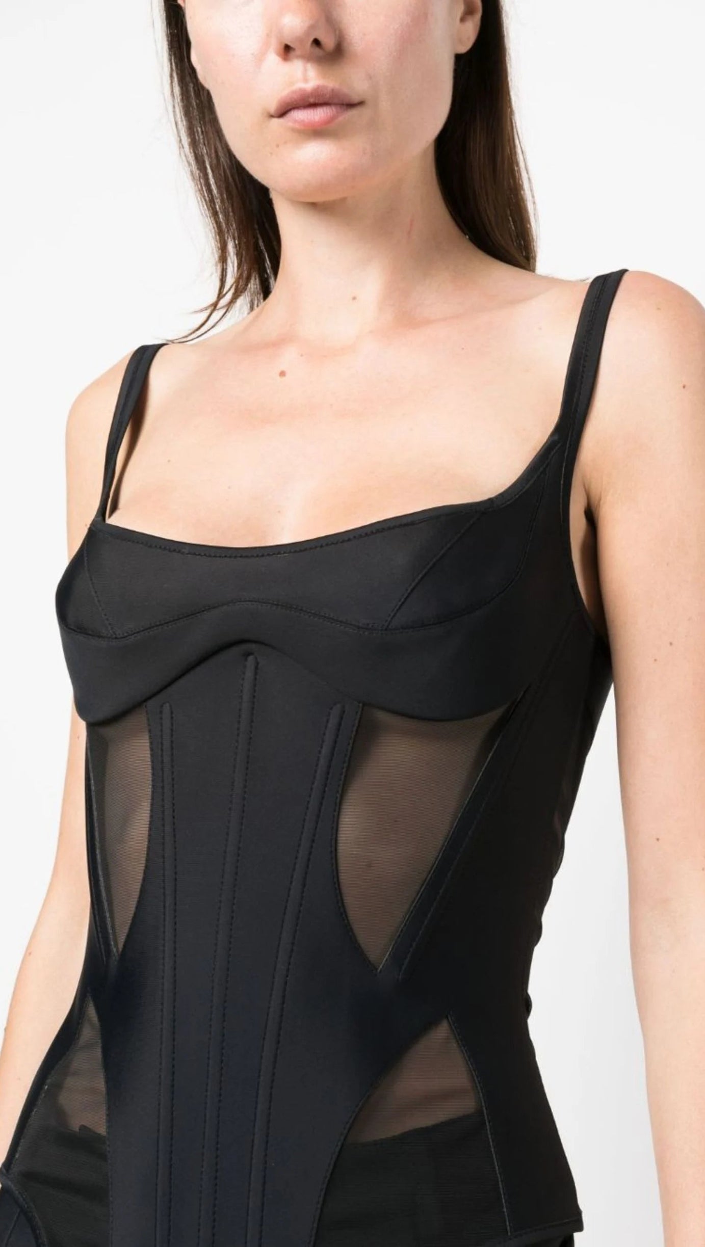 BLACK ILLUSION BONDED PANELLED CORSET TOP