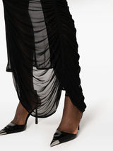 BLACK RUCHED SHEER MAXI DRESS