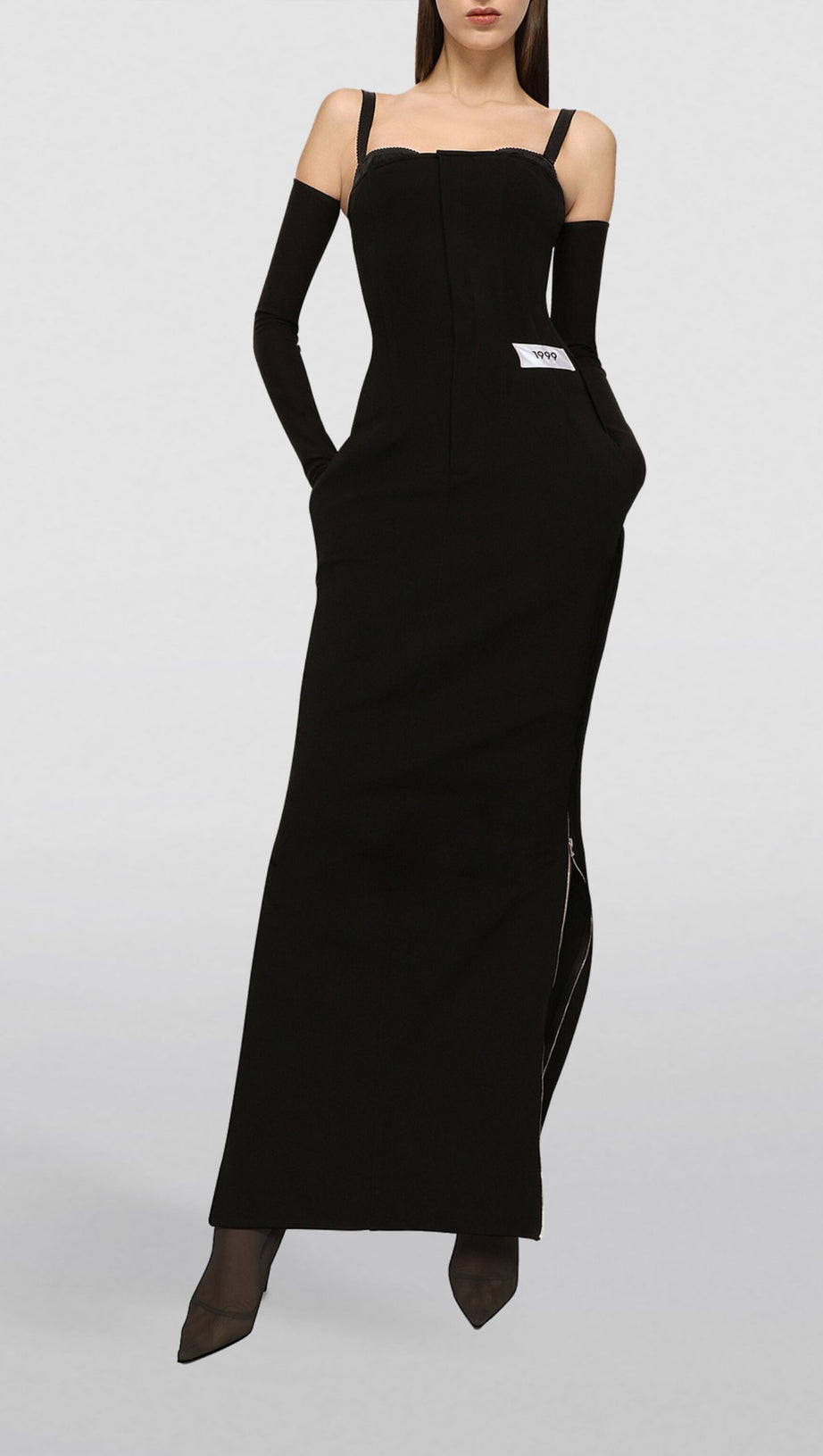 RIBBED-KNIT MAXI DRESS IN BLACK