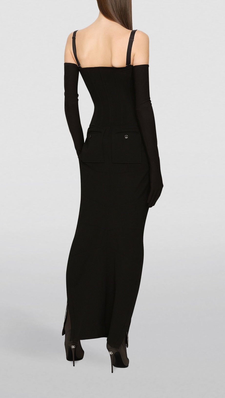 RIBBED-KNIT MAXI DRESS IN BLACK