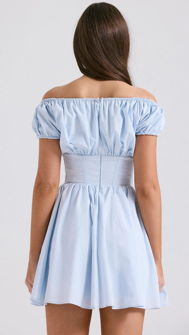 AIIZIE BABY BLUE GATHERED MINI DRESS - product image