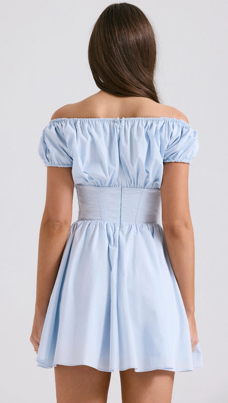 BABY BLUE GATHERED MINI DRESS