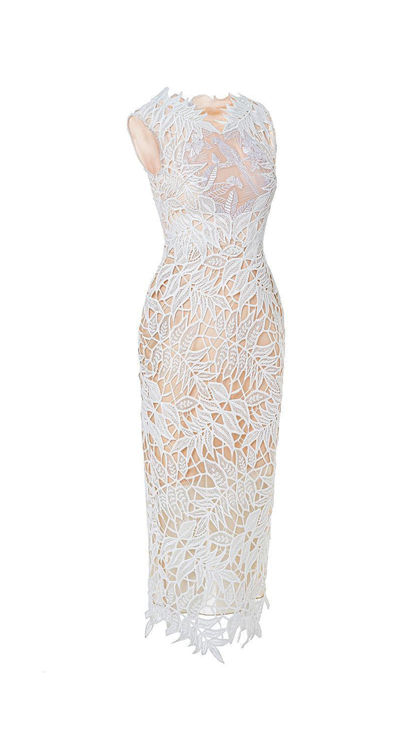 AIIZIE VANESSA SLEEVELESS LACE EMBROIDERED MIDI DRESS IN WHITE - product image