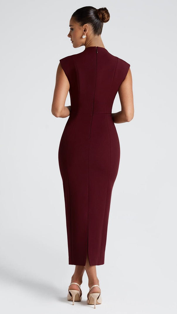 AIIZIE NELLIE V-NECK BODYCON MIDI DRESS IN CHERRY LACQUER - product image