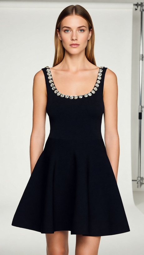 Nelya Embellished Knit Mini Dress - Sparkle & Chic Little Black Dress
