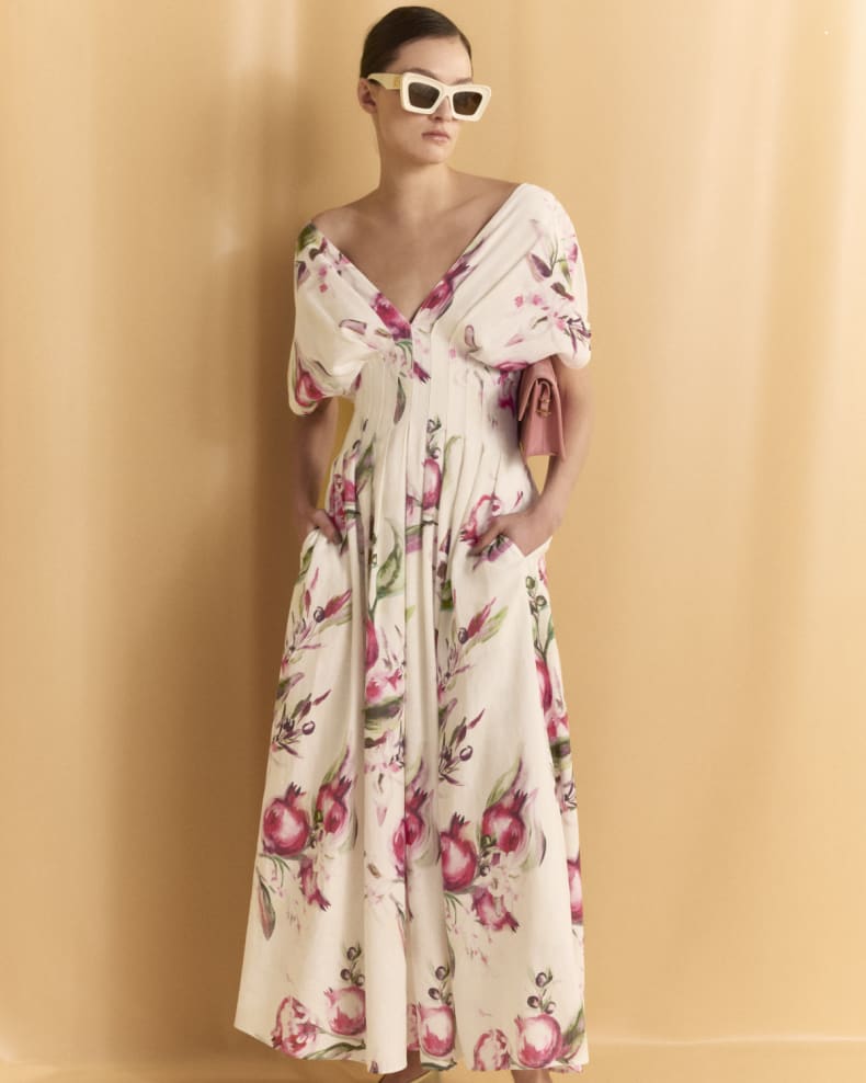 AIIZIE SONYA PLEATED FLORAL PRINT MAXI DRESS IN WHITE - product image