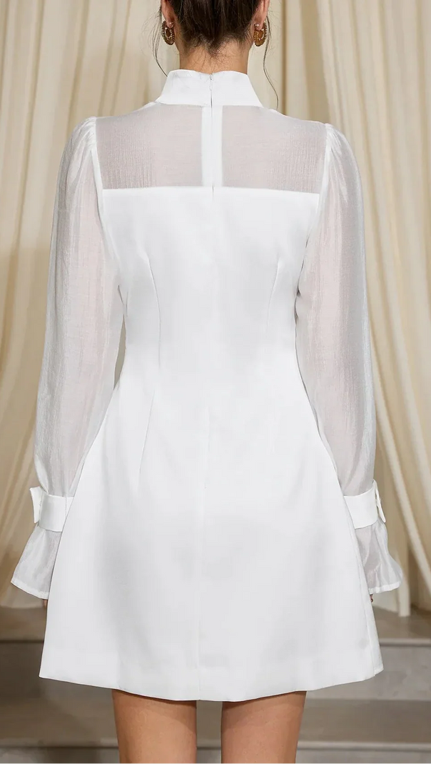AIIZIE sabrina High Neck Mesh Patchwork Mini Dress in white - product image