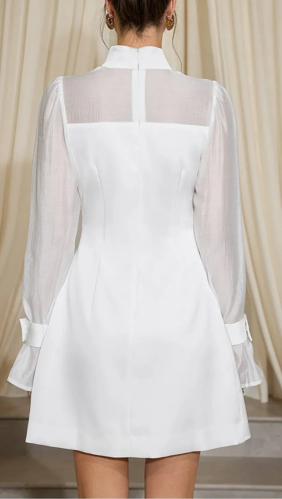 sabrina High Neck Mesh Patchwork Mini Dress in white