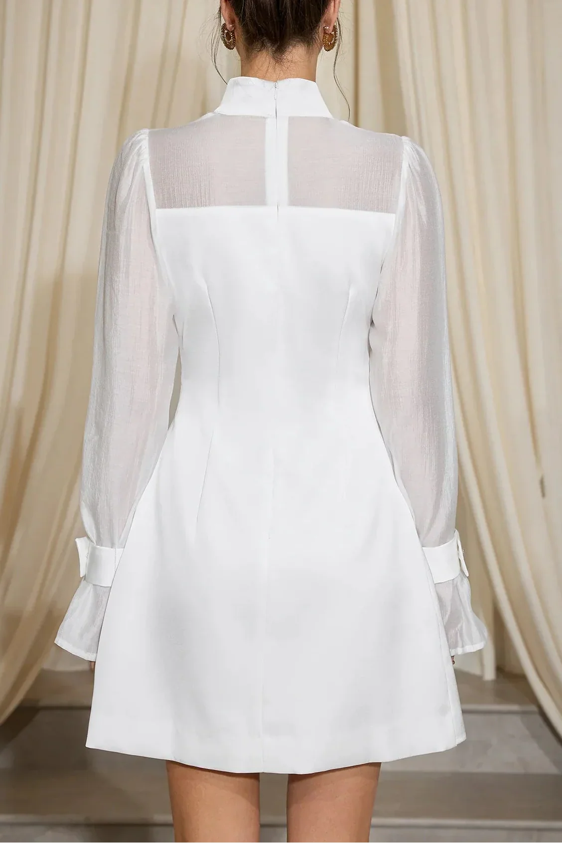 sabrina High Neck Mesh Patchwork Mini Dress in white