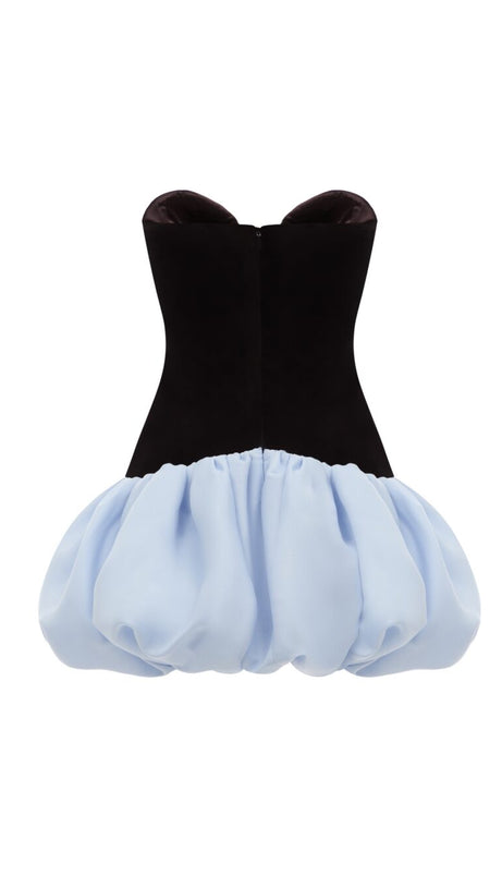 VELVET CORSET SATIN MINI DRESS IN BLACK LIGHT BLUE