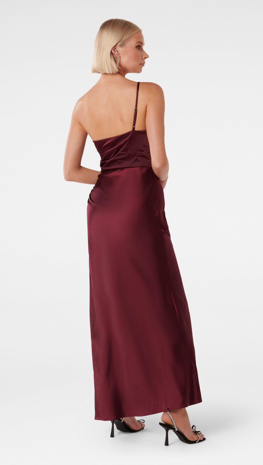 BORDEAUX ONE SHOULDER SATIN MAXI DRESS