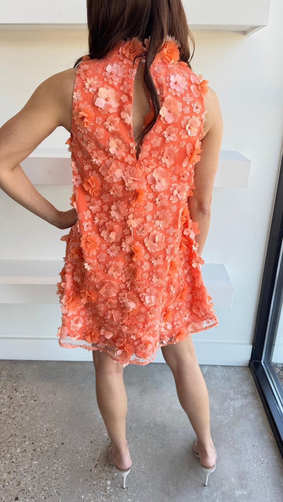 3D FLORAL BLUEBELL TRAPEZE DRESS IN ORANGE