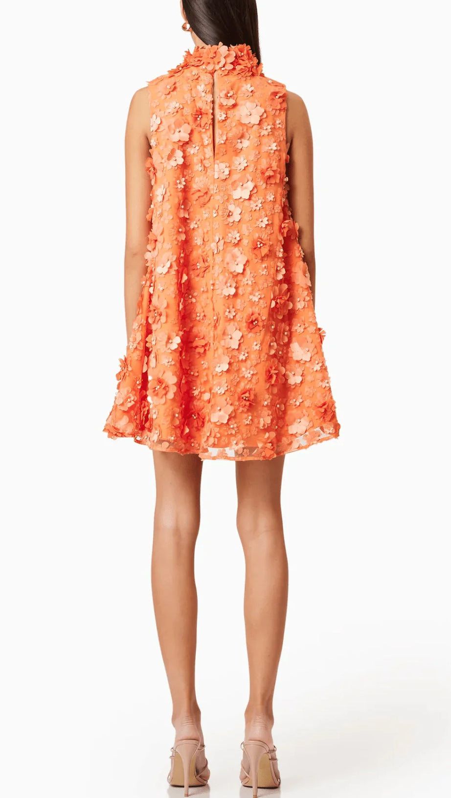 3D FLORAL BLUEBELL TRAPEZE DRESS IN ORANGE