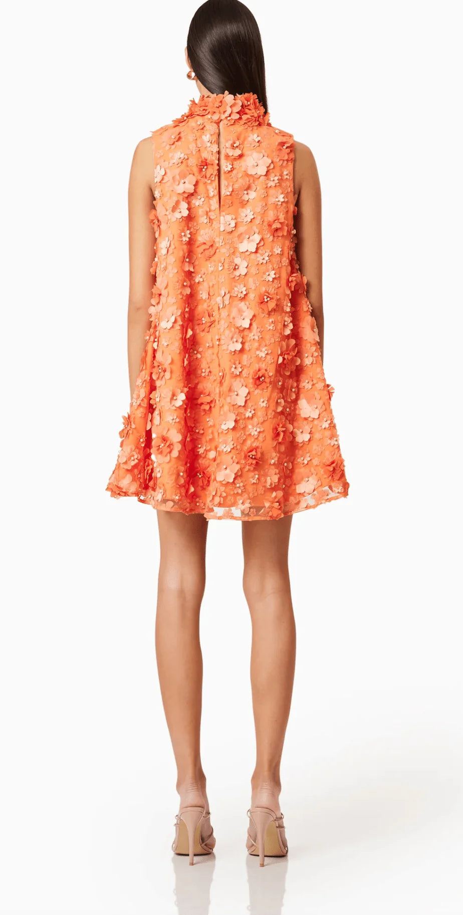 3d floral bluebell Trapeze Dress in Orange