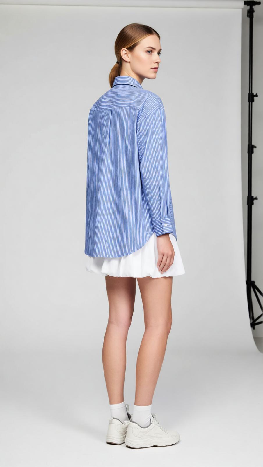 Effortless Chic: Striped Oversized Bow Cotton Blouse