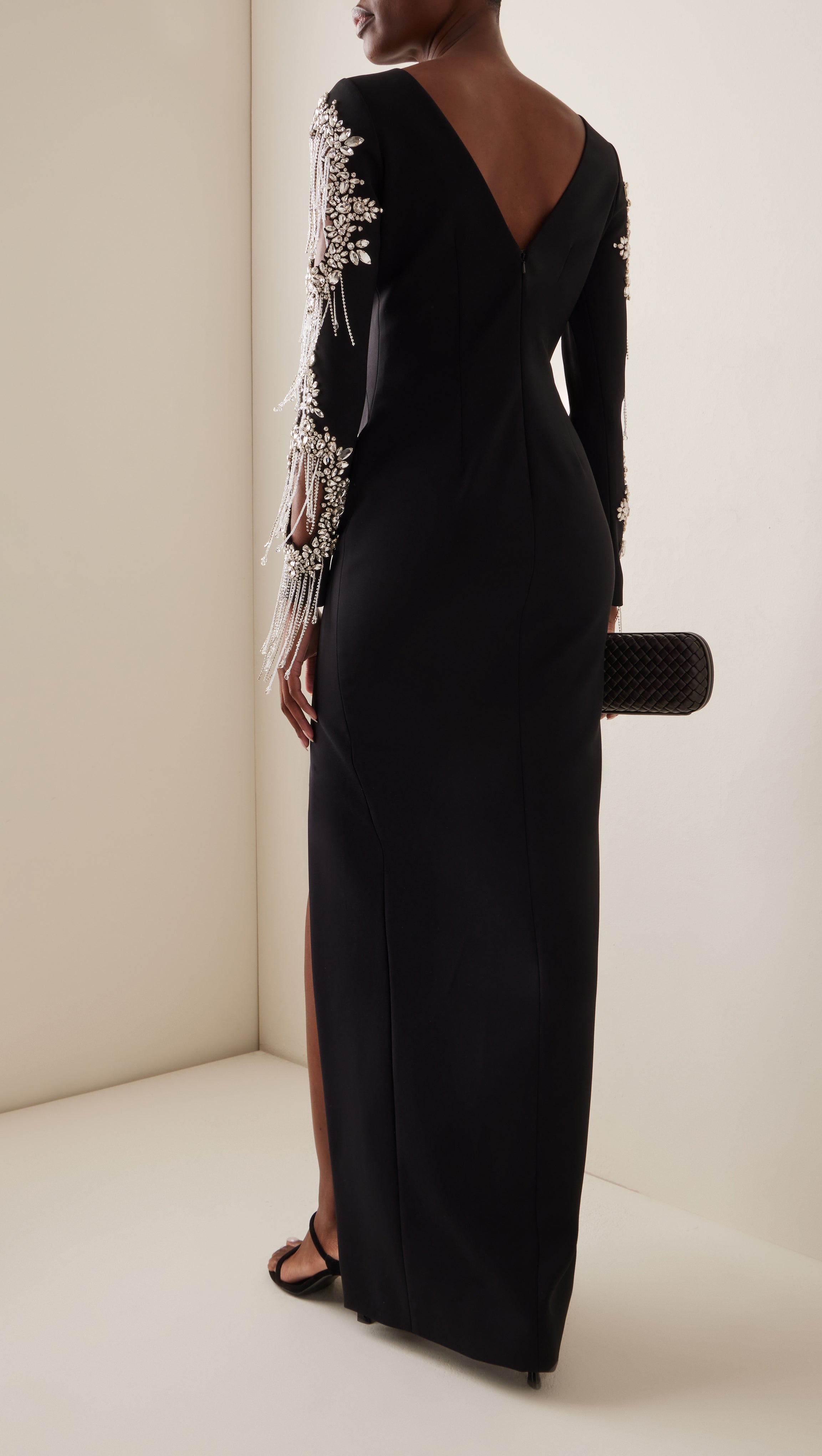 CRYSTAL-EMBELLISHED CREPE GOWN IN BLACK