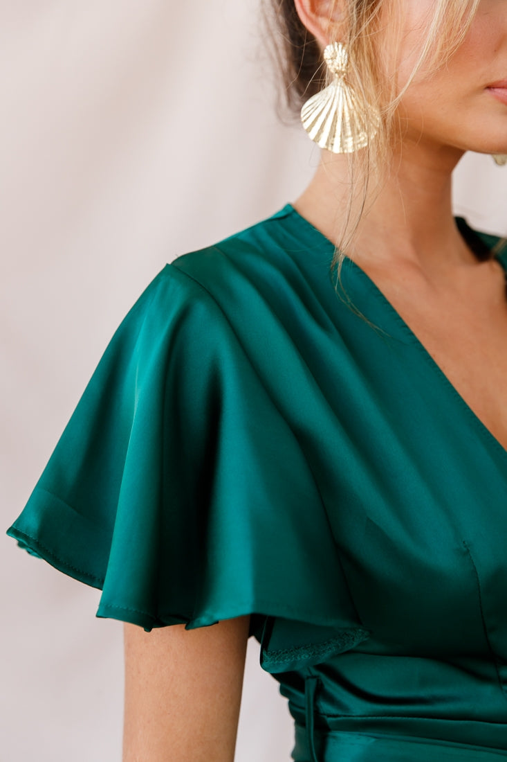 AIIZIE CAMI ANGEL SLEEVE FAUX WRAP DRESS JADE - product image