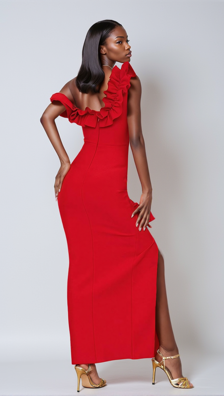 ABITO SHIRINA MONOSPALLA CON BENDAGGIO E RUCHES