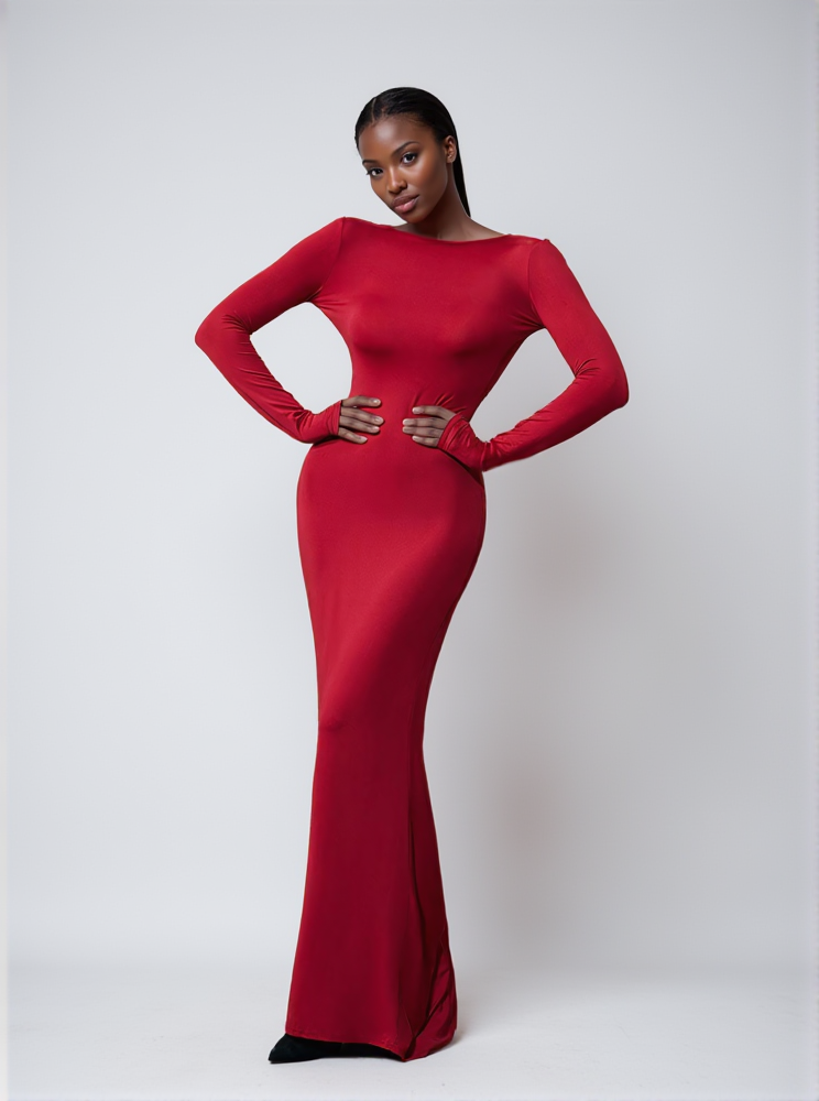 ABITO LUNGO CON SCOLLO A V E RUCHES OFIR COLOR VINO