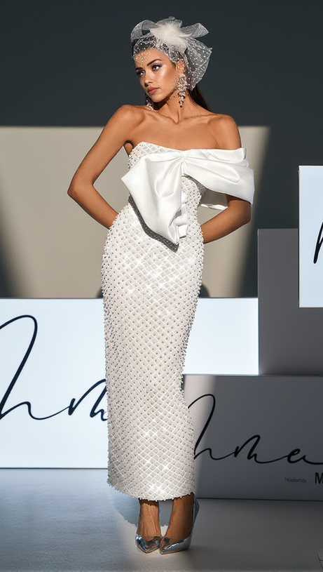 OZZY STRAPLESS BOW PEARL EMBELLISHED MAXI DRESS