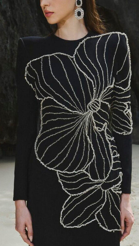 RAELYNN BODYCON LONG SLEEVE CREPE MAXI DRESS